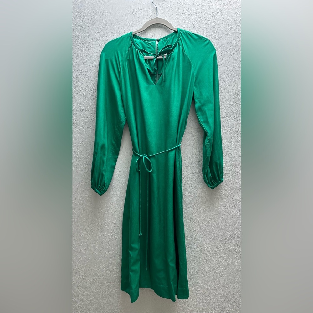 100% Silk Vintage Emerald Green Dress